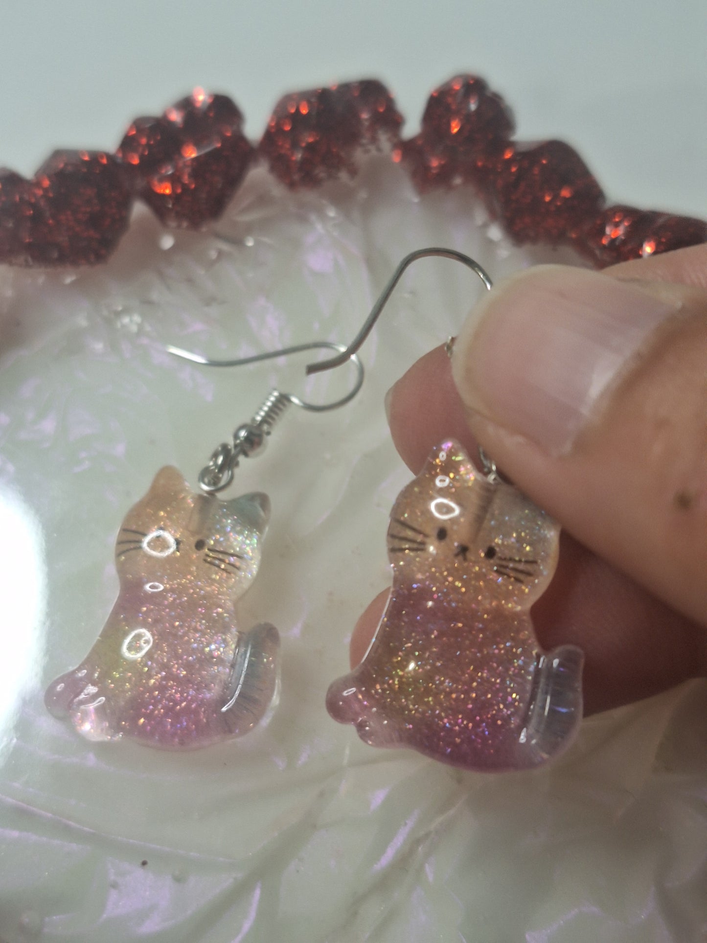 Boucles d'oreilles chat arc en ciel