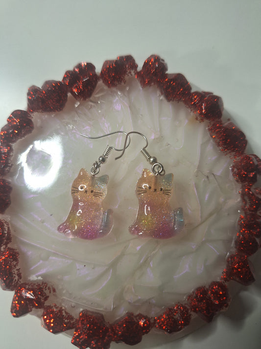Boucles d'oreilles chat arc en ciel