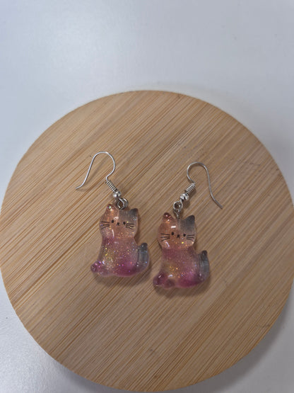 Boucles d'oreilles chat arc en ciel