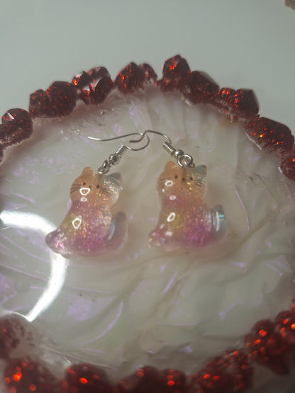 Boucles d'oreilles chat arc en ciel