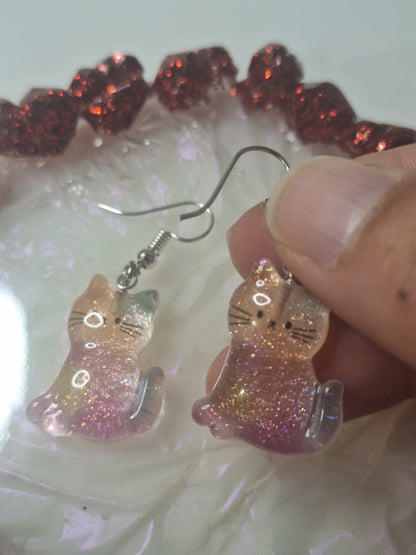 Boucles d'oreilles chat arc en ciel